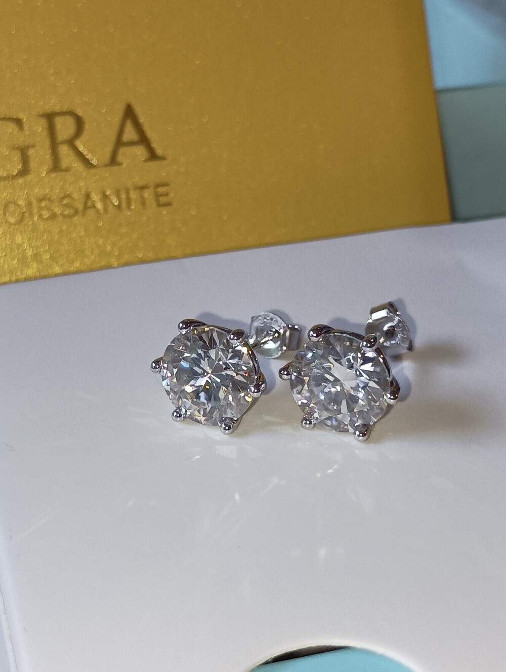 6CT Moissanite Prong Studs Earrings Real 925 Silver 18k G/P GRA Certificate💎